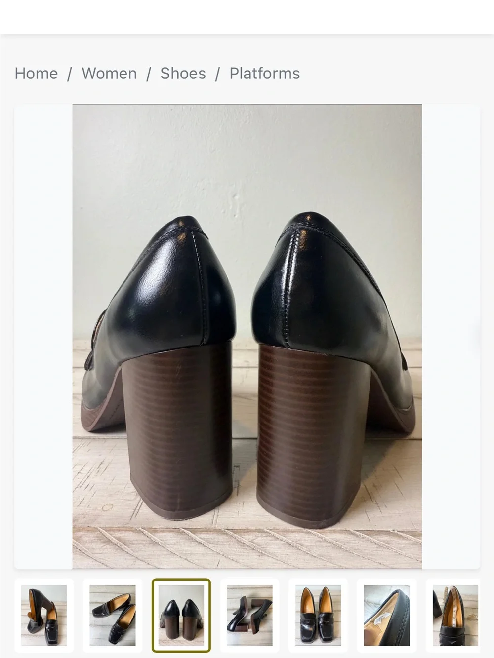 Nine West Black Leather Square-Toe Chunky Heel Loafers